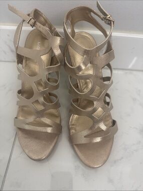 Maripe Metallic Gold Cutout Strappy Heels